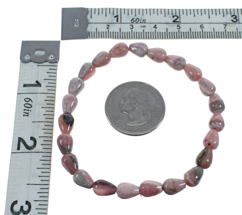 Southwestern Rhodochrosite Sterling Silver Stretch Bead Bracelet JX124629